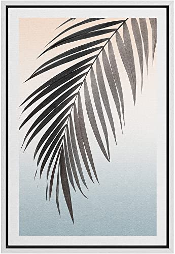 Framed Duotone Tropical Palm Leaf Canvas Wall Art 16x24