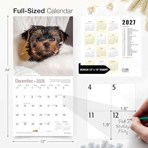 RED EMBER Yorkie Puppies 2026 Wall Calendar, 12"x24" - Image 2