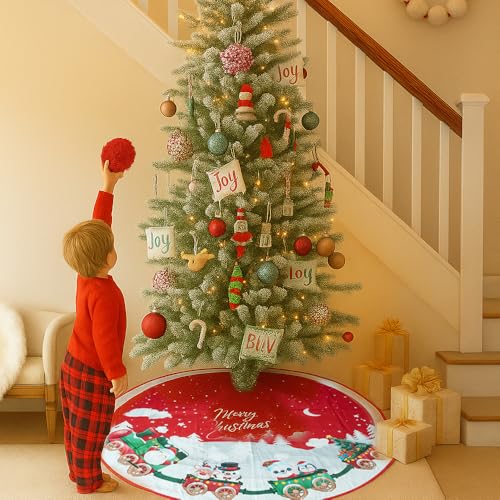 48-Inch Christmas Tree Skirt with Train & Snowflakes - Image 6