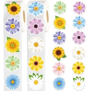 1200pc Flower Sticker Roll: Spring Daisy & Sunflower Decals