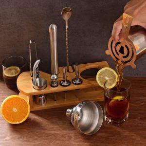 12-Pc Cocktail Shaker Set Bartender Kit w/ Bamboo Stand