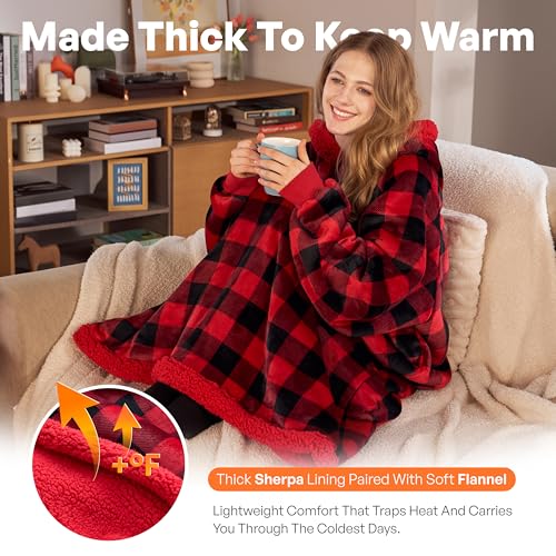 Giggling Getup Plaid Wearable Blanket Hoodie with Pocket - Image 3