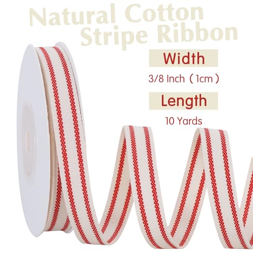 Red Striped Cotton Ribbon 3/8 Inch x 10 Yard - Craft & Decor - Image 3