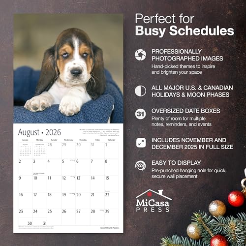 Basset Hound Puppies 2026 Wall Calendar - Thick & Giftable - Image 2