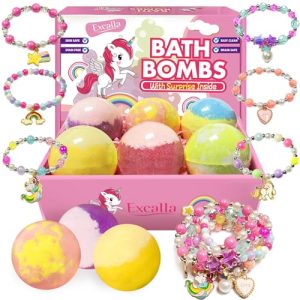 6 Pack Unicorn Bath Bombs for Girls with Jewelry