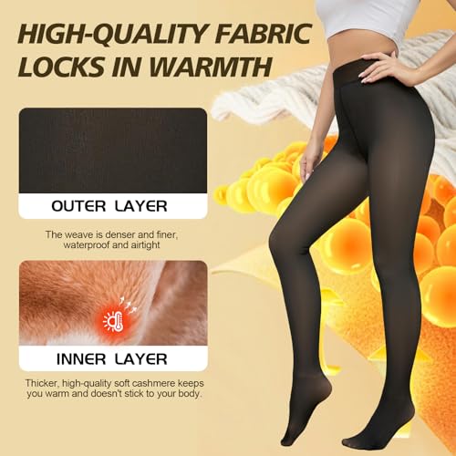 Delcast 2 Pairs Women's Fleece Lined Tights - Winter Warm - Image 3