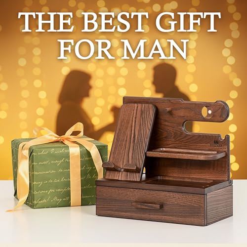 Wood Phone Docking Station with Drawer & Organizer - Bourbon - Image 6