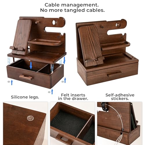 Wood Phone Docking Station with Drawer & Organizer - Bourbon - Image 9