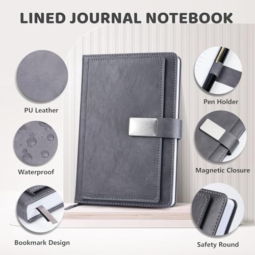 Executive A5 Lined Journal - Hard Cover Leather, Gray - Image 6