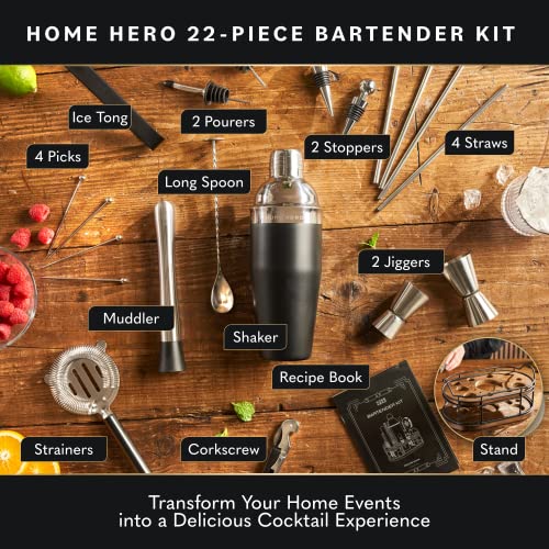 Home Hero 22-Pc Bartender Kit with Wooden Stand - Image 2