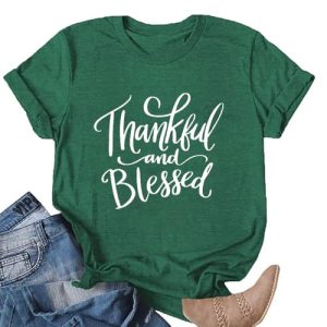 Women’s Thankful & Blessed Thanksgiving T-Shirt – Fall Tee