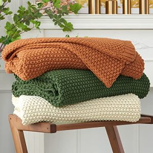 Beige Organic Cotton Chunky Knit Throw – 51×63″ Lightweight