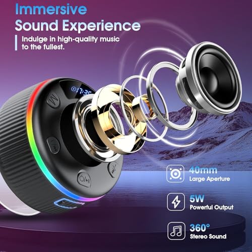 Bluetooth Shower Speaker with Time & RGB Lights - IP7 Waterproof - Image 7