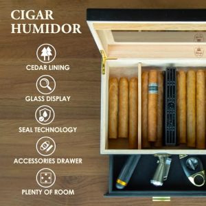 Slege Glass-Top Cigar Humidor – 30 Cuban Cigar Capacity