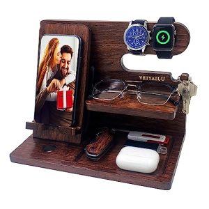 Dark Brown Wood Phone Docking Station & Organizer