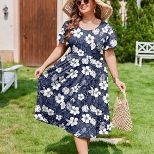 IN’VOLAND Women’s Plus Size A-Line Midi Dress with Pockets
