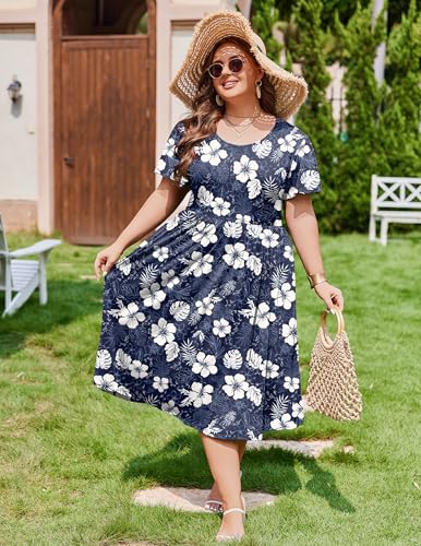 IN'VOLAND Women's Plus Size A-Line Midi Dress with Pockets - Image 2