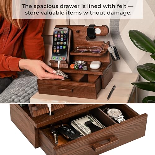 Wood Phone Docking Station with Drawer & Organizer - Bourbon - Image 5