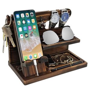 Brown Wood Phone Docking Station & Desk Organizer
