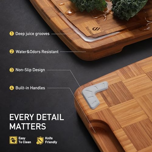 2-Pack Heavy Duty Bamboo Cutting Board Set - Non-Slip, Over Sink - Image 5