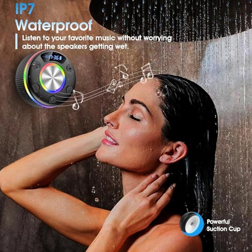 Bluetooth Shower Speaker with Time & RGB Lights - IP7 Waterproof - Image 6