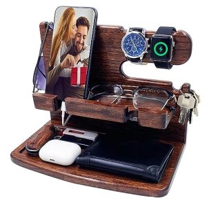 Wood Phone Docking Station & Nightstand Organizer for Men