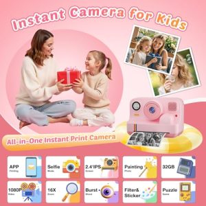 Kids Instant Print Camera 1080P Video & Dual-Lens Selfie