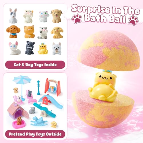 Toylink 12 Pack Kids Bath Bombs with Dog & Cat Toys - Image 2
