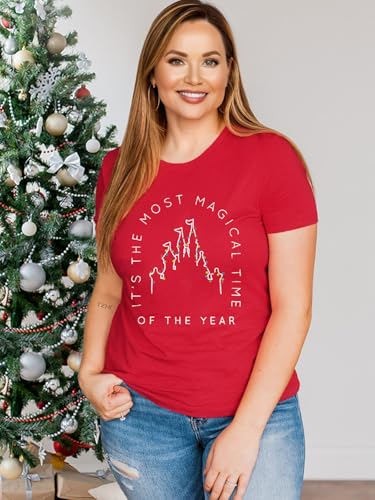 YZMI Magical Christmas Castle Light Tee - Santa Party Shirt - Image 3