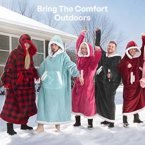 Giggling Getup Plaid Wearable Blanket Hoodie with Pocket - Image 2