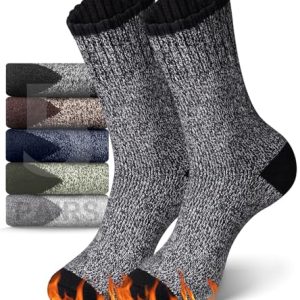 5 Pairs Men’s Merino Wool Socks – Warm Thick Hiking Crew