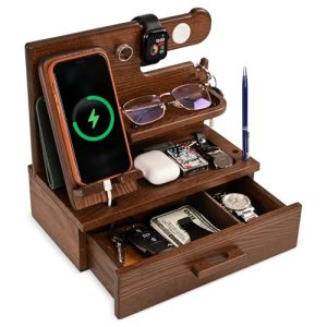 Wood Phone Docking Station with Drawer & Organizer – Bourbon