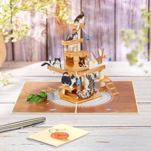 POPWOW 3D Cat Tree Pop Up Card – Funny Cat Lover Greeting Gift