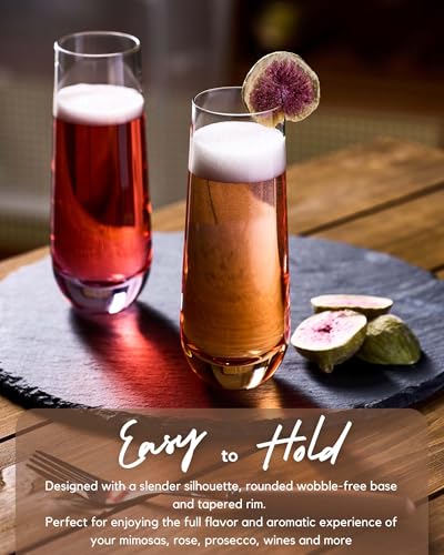 ColoVie Stemless Champagne Glasses Set of 6, Colored Flutes - Image 7