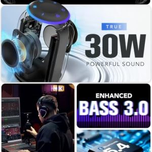 30W Portable Bluetooth 5.4 Speaker with Deep Bass & RGB