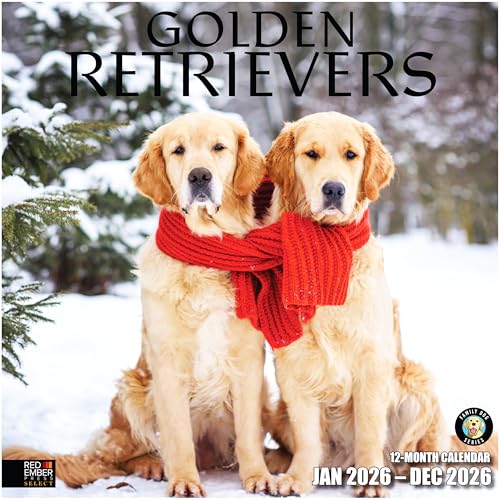 RED EMBER Golden Retrievers 2026 Wall Calendar, 12"x24"