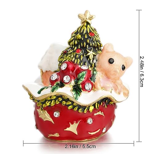 Hand Painted Enamel Christmas House Trinket Box - Jewelry Organizer - Image 3