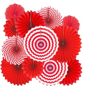 Red Hanging Paper Fans – 12pc Party Decorations & Props