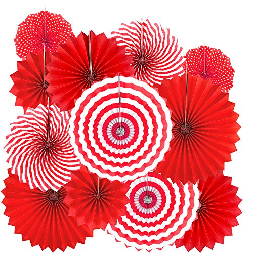 Red Hanging Paper Fans - 12pc Party Decorations & Props