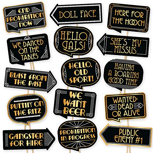 Roaring 20s Gatsby Photo Booth Props Kit - 15 Pcs PartyGraphix