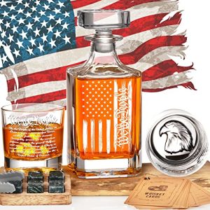 PONPUR American Flag Engraved Whiskey Decanter Set