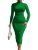 Green Mock Neck Mesh Ruched Midi Bodycon Party Dress