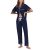Women’s 100% Cotton Button-Down Pajama Set – Navy Blue