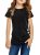 Big Girls Black Short Sleeve Top with Side Buttons
