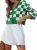 Dokotoo Women’s V-Neck Plaid Knit Cropped Cardigan Sweater